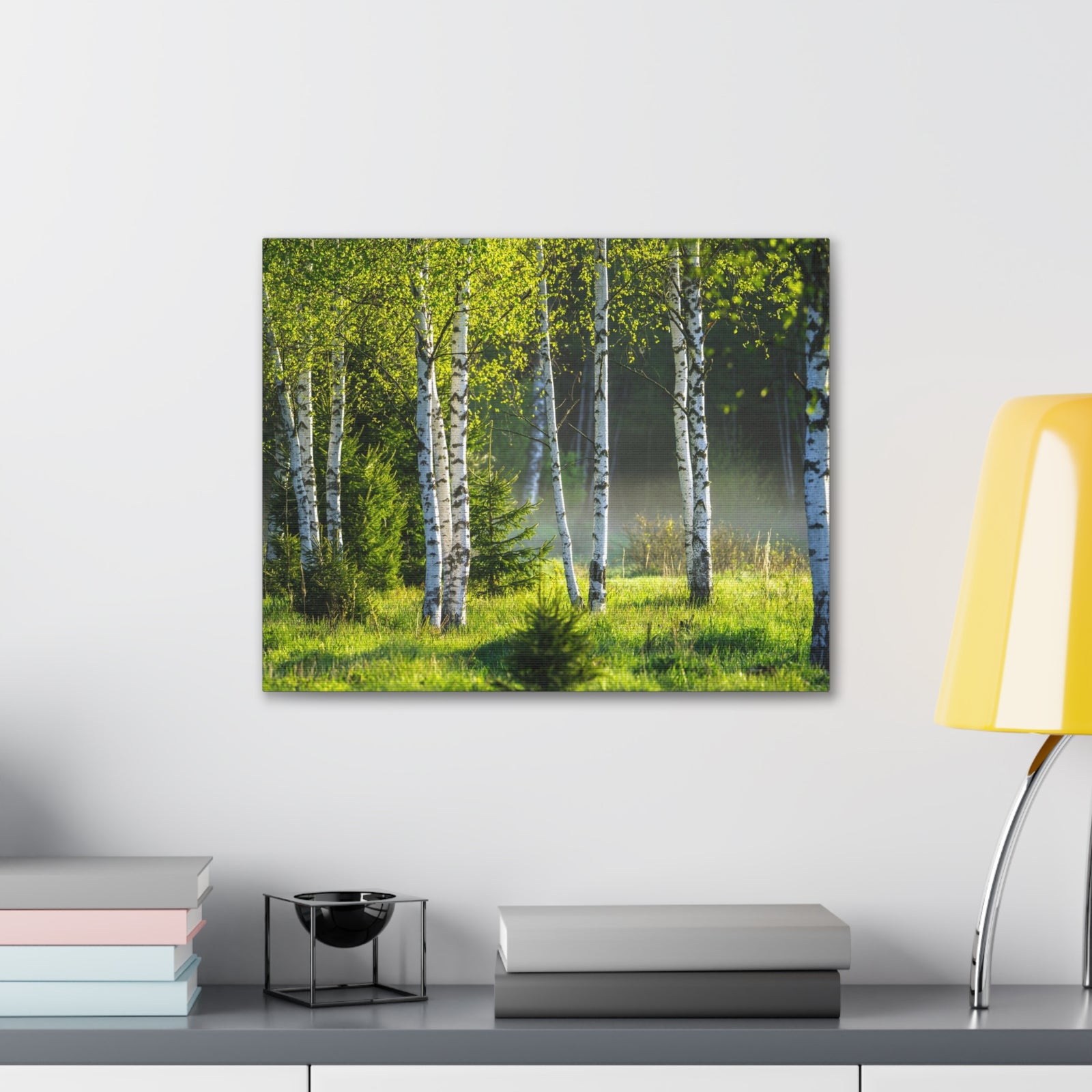 White Birch Trees in Green Forest Nature Wilderness Photography Canvas Wall Art for Home Decor Ready-to-Hang-Express Your Love Gifts