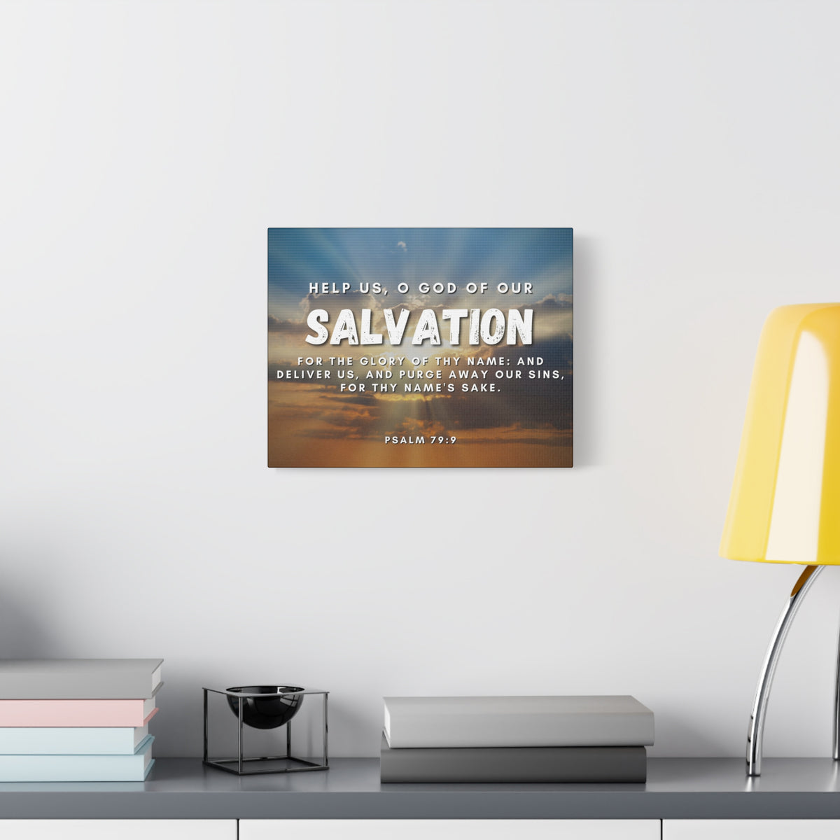 Scripture Canvas Salvation Psalm 79:9 Christian Wall Art Bible Verse Print Ready to Hang-Express Your Love Gifts