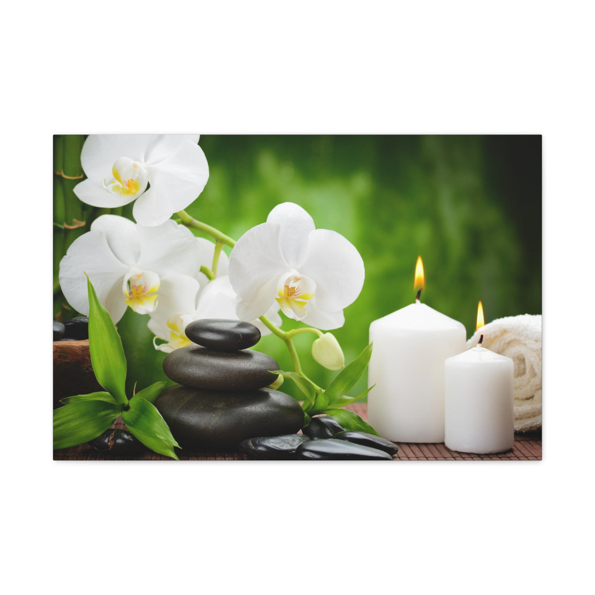 Zen Basalt Stones Forest Floral Nature Photography Canvas Wall Art for Home Decor Ready-to-Hang-Express Your Love Gifts