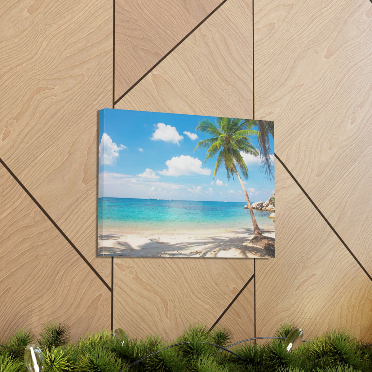 Tropical Beach With Coconut Palm Tree Ocean Canvas Wall Art for Home Decor Ready-to-Hang-Express Your Love Gifts