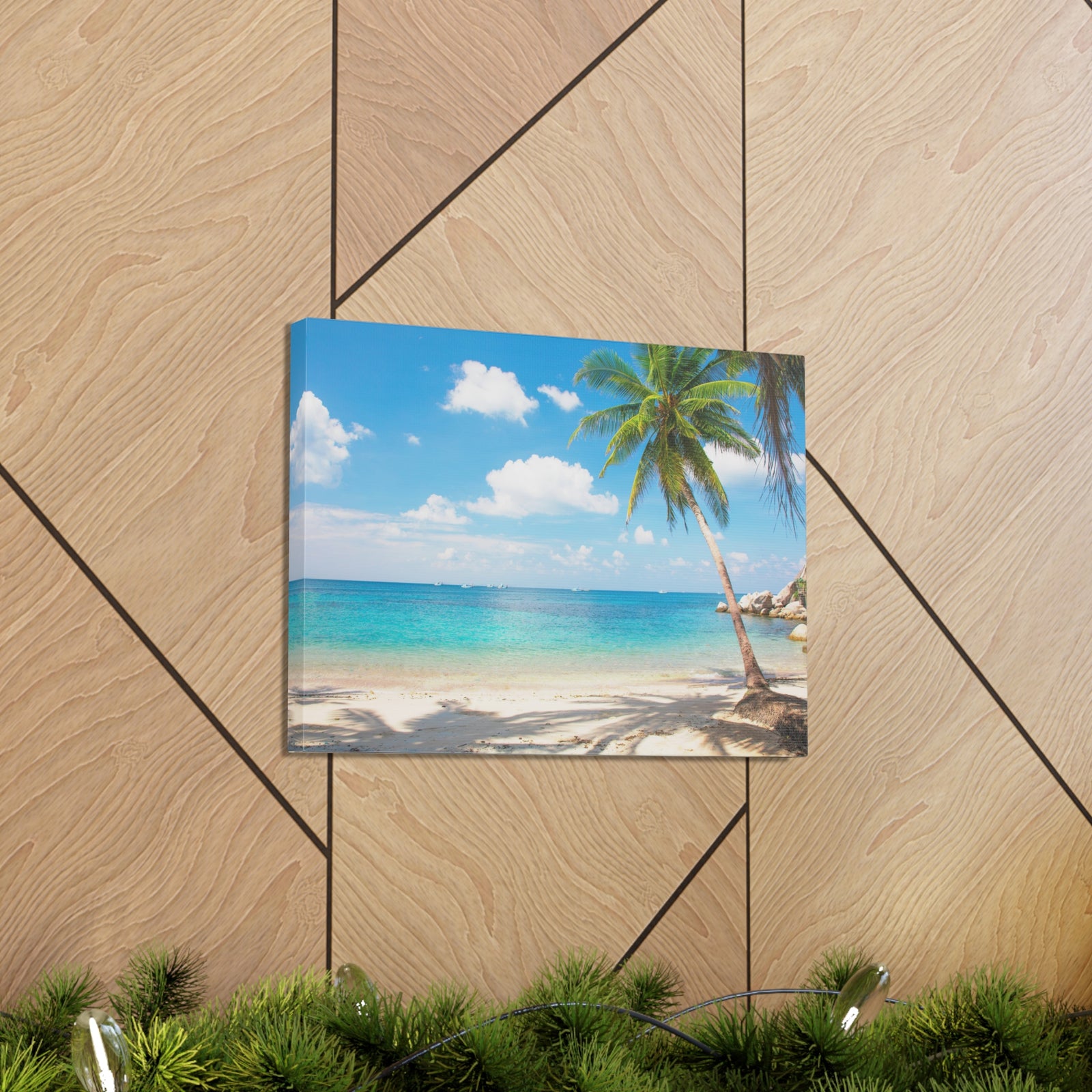 Tropical Beach With Coconut Palm Tree Ocean Canvas Wall Art for Home Decor Ready-to-Hang-Express Your Love Gifts