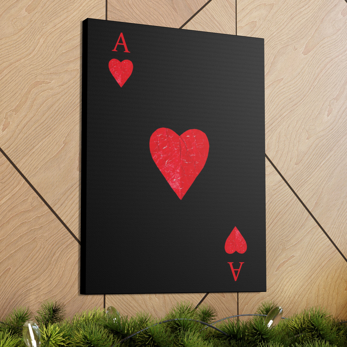 Ace Of Hearts Black Surface Playing Card Canvas Wall Art for Home Decor Ready-to-Hang-Express Your Love Gifts