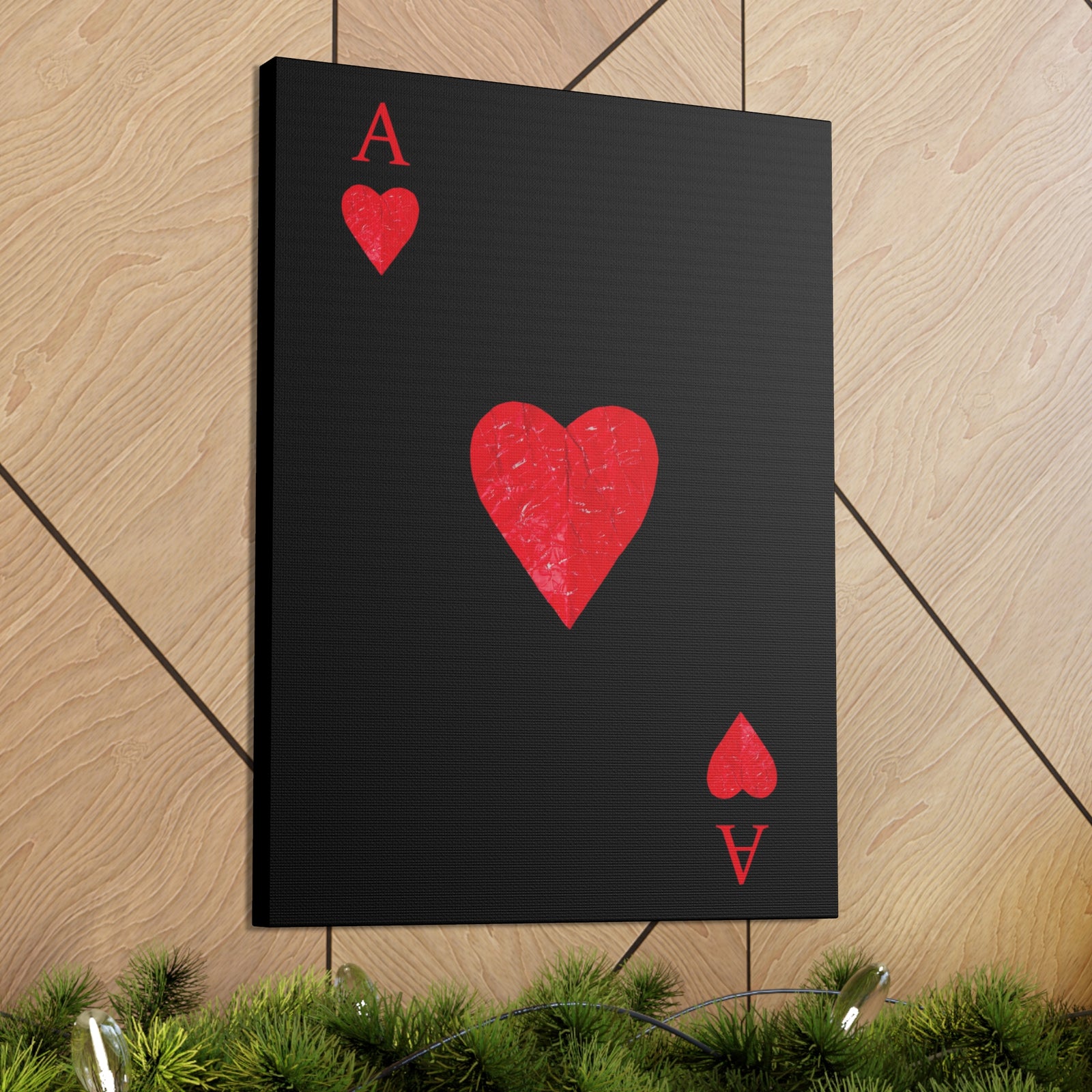 Ace Of Hearts Black Surface Playing Card Canvas Wall Art for Home Decor Ready-to-Hang-Express Your Love Gifts