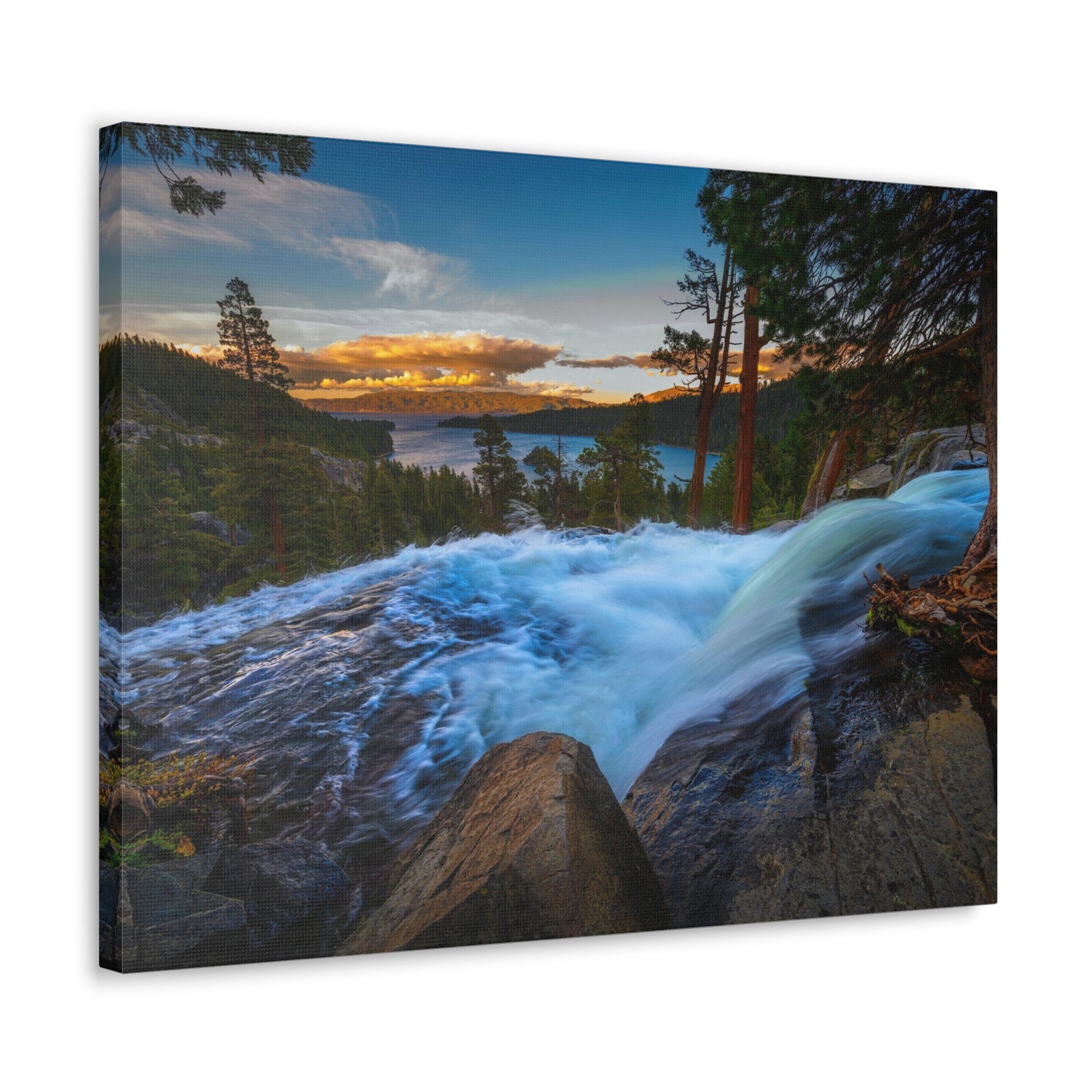 Lake Tahoe Sunset Rushing Water Modern Multicolor Scenic Nature Photography Canvas Home Office Decor Ready to Hang-Express Your Love Gifts