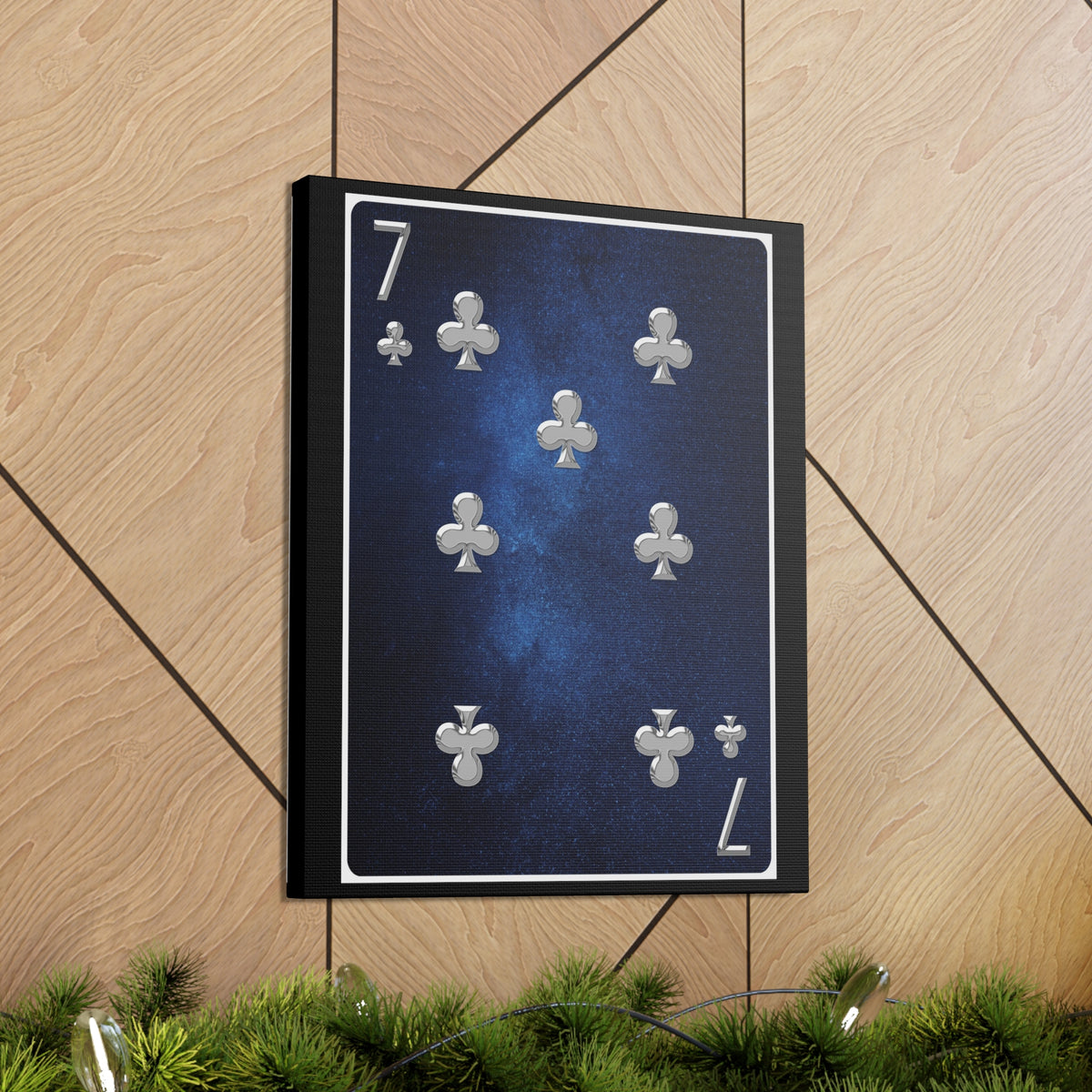 Seven Of Clubs Space Background Playing Card Canvas Wall Art for Home Decor Ready-to-Hang-Express Your Love Gifts