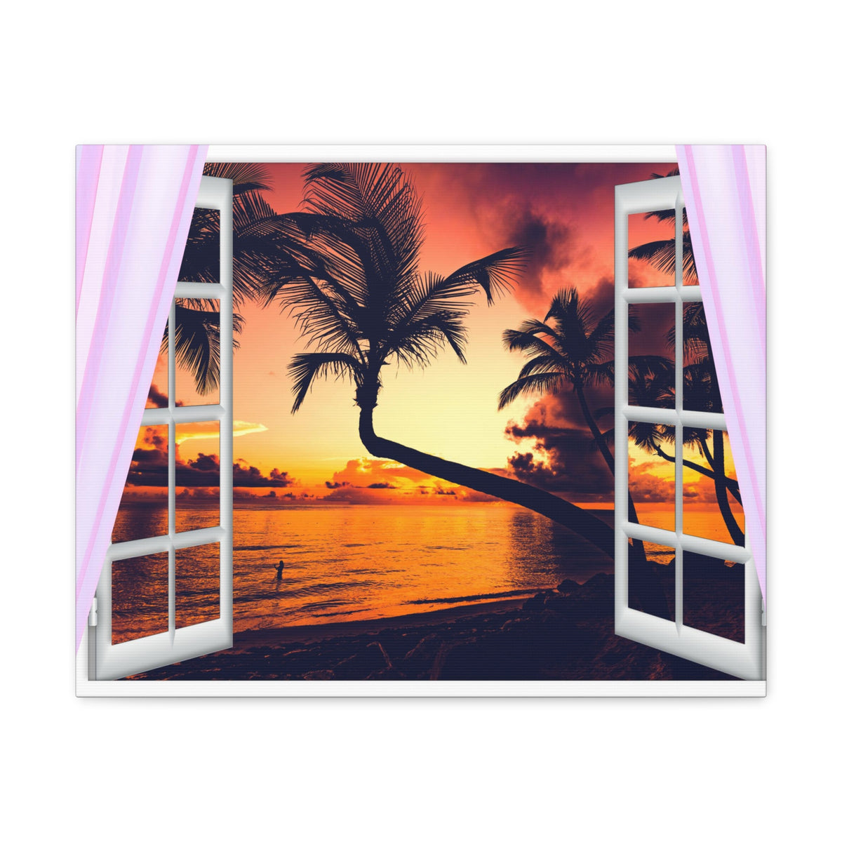 Window Open View Sea Sunset Sun In The Clouds Ocean Canvas Wall Art for Home Decor Ready-to-Hang-Express Your Love Gifts