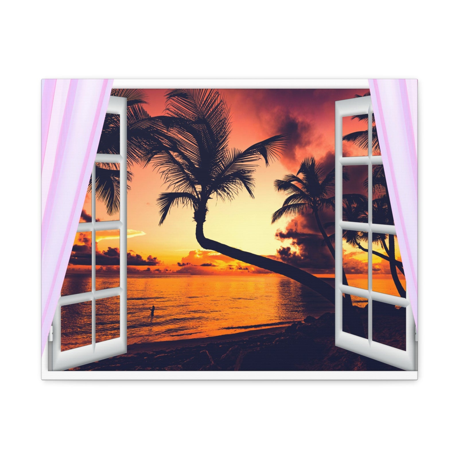 Window Open View Sea Sunset Sun In The Clouds Ocean Canvas Wall Art for Home Decor Ready-to-Hang-Express Your Love Gifts