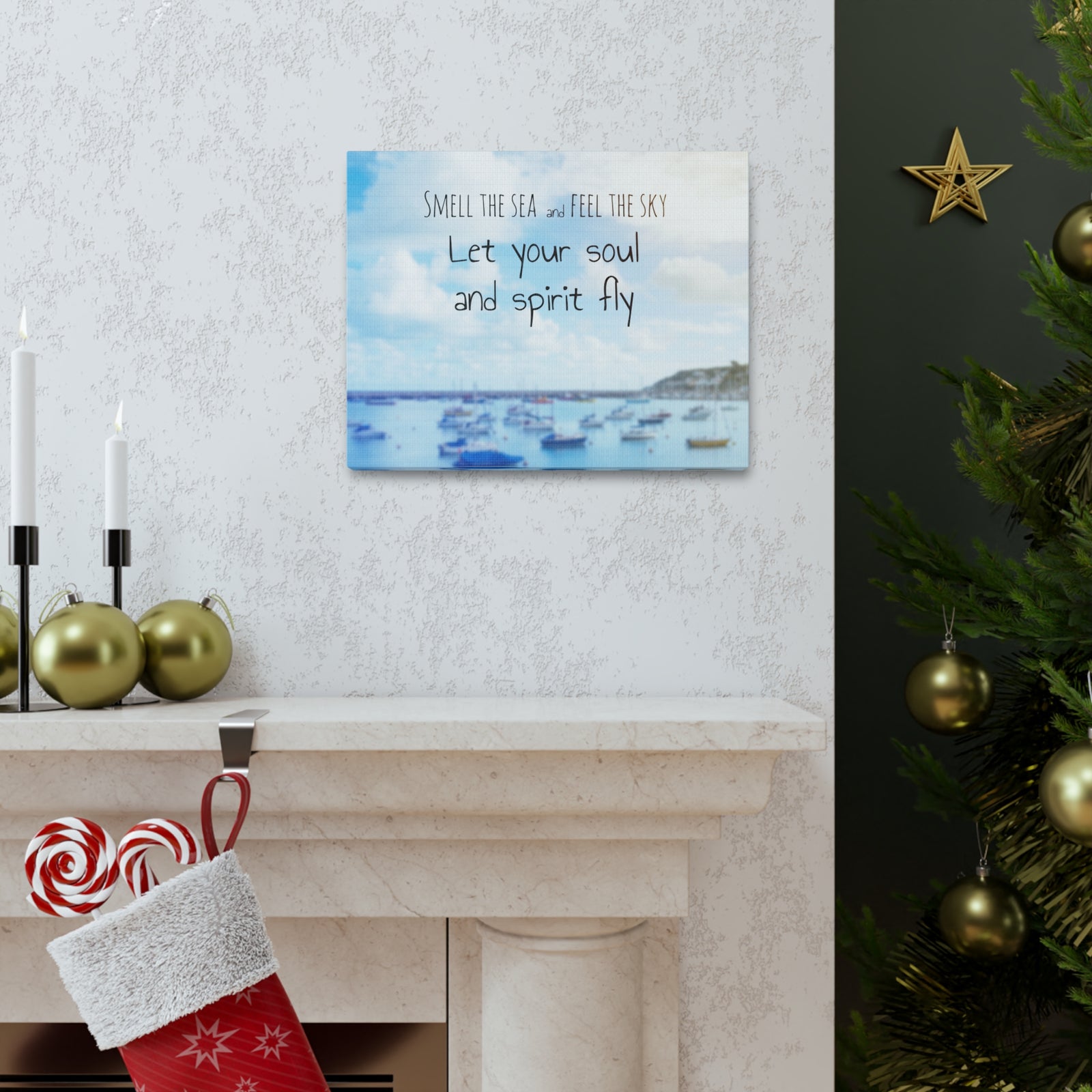 Inspirational Quote Canvas Smell The Sea And Feel The Sky Motivational Print Ready to Hang Artwork-Express Your Love Gifts