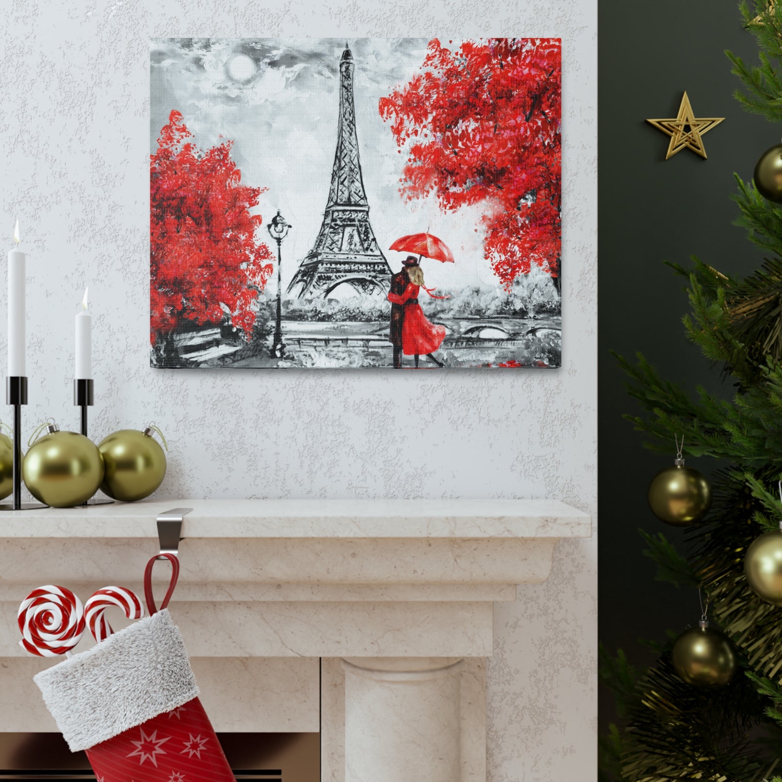 Paris Eiffel Tower Couple France Canvas Artwork High-Quality Breathtaking French City for Home Decor Ready to Hang-Express Your Love Gifts