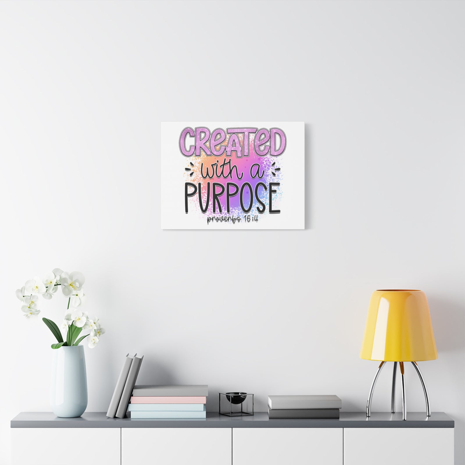 Scripture Walls Proverbs 16:4 Created With a Purpose Purple Bible Verse Canvas Christian Wall Art Ready to Hang Unframed-Express Your Love Gifts