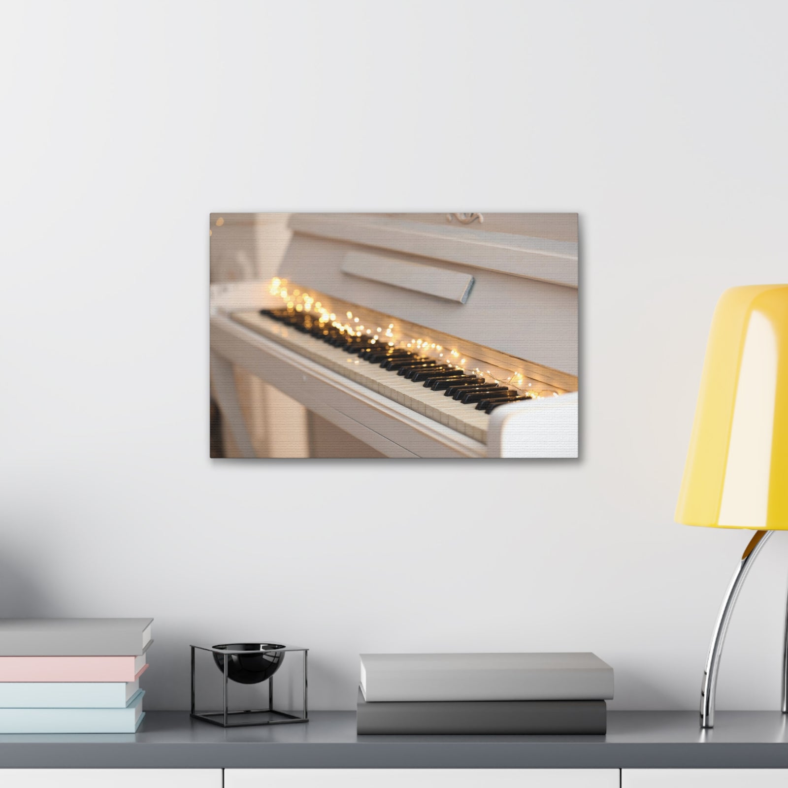 Piano with Glowing Garland Music Lover's Delight Piano Keyboard Canvas Wall Art for Home Decor Ready-to-Hang-Express Your Love Gifts