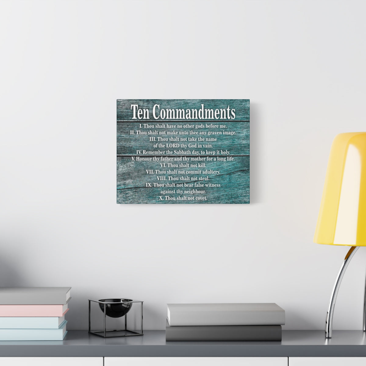 Scripture Canvas Ten Commandments Blue Wood Christian Wall Art Print Ready to Hang-Express Your Love Gifts