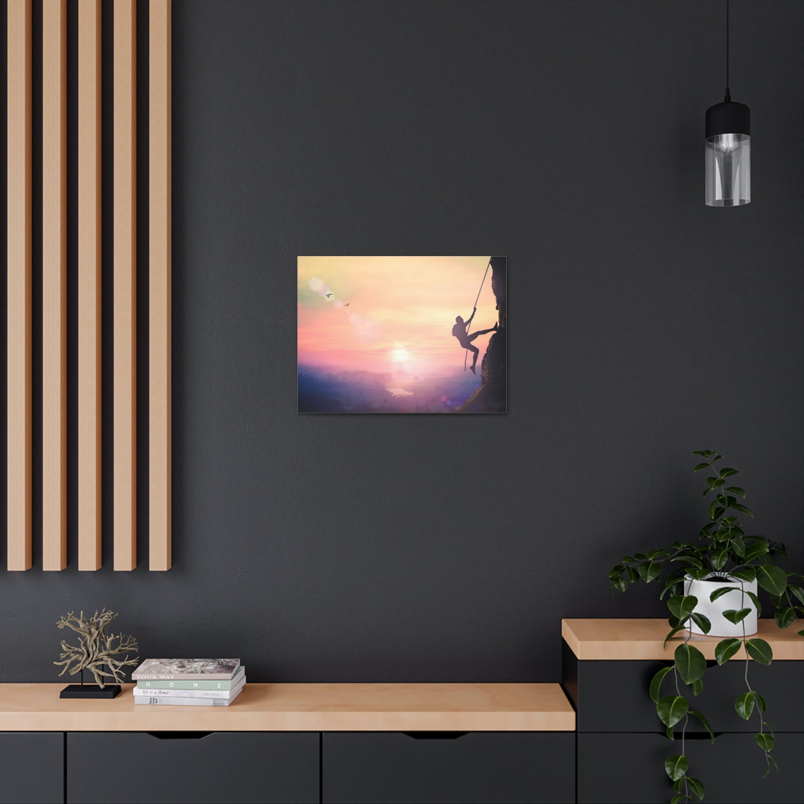Man Climbing High Mountain Nature Wilderness Photography Canvas Wall Art for Home Decor Ready-to-Hang-Express Your Love Gifts