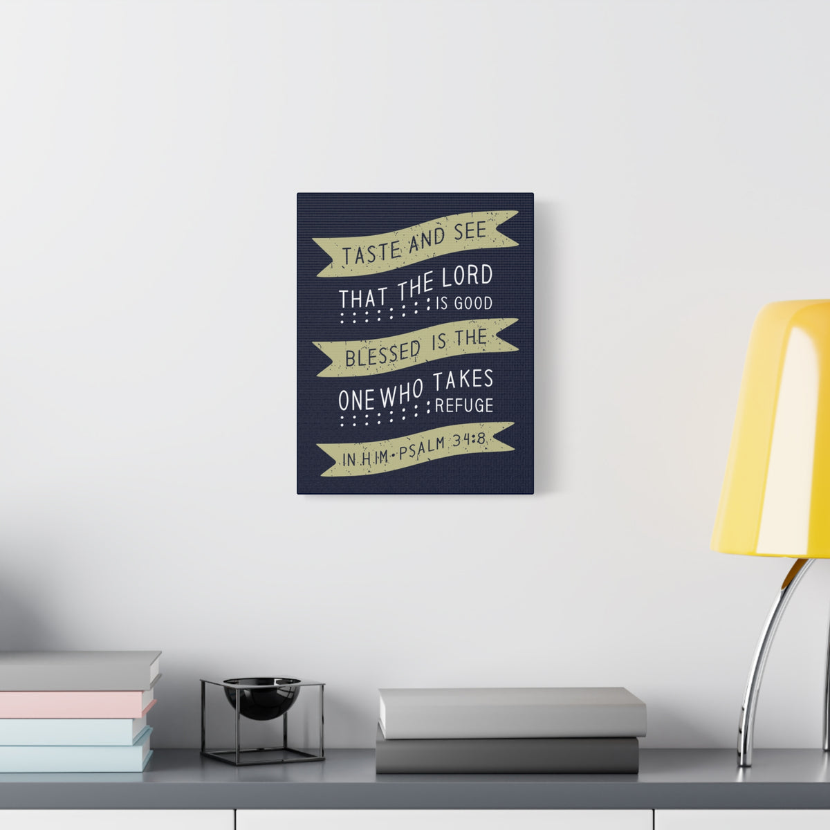 Scripture Canvas Blessed Psalm 34:8 Christian Wall Art Bible Verse Print Ready to Hang-Express Your Love Gifts