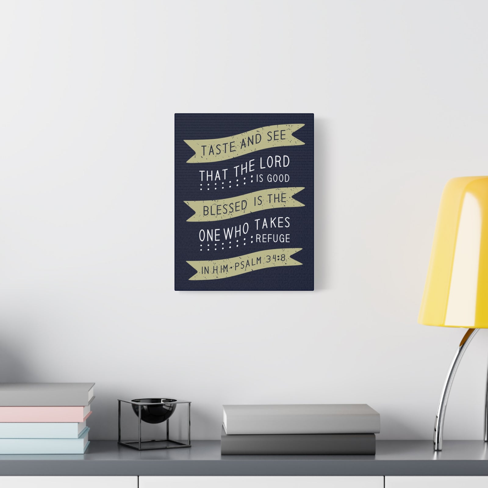Scripture Canvas Blessed Psalm 34:8 Christian Wall Art Bible Verse Print Ready to Hang-Express Your Love Gifts