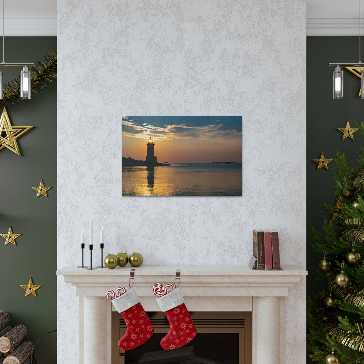 Lighthouse at Dawn Forest Floral Nature Photography Canvas Wall Art for Home Decor Ready-to-Hang-Express Your Love Gifts