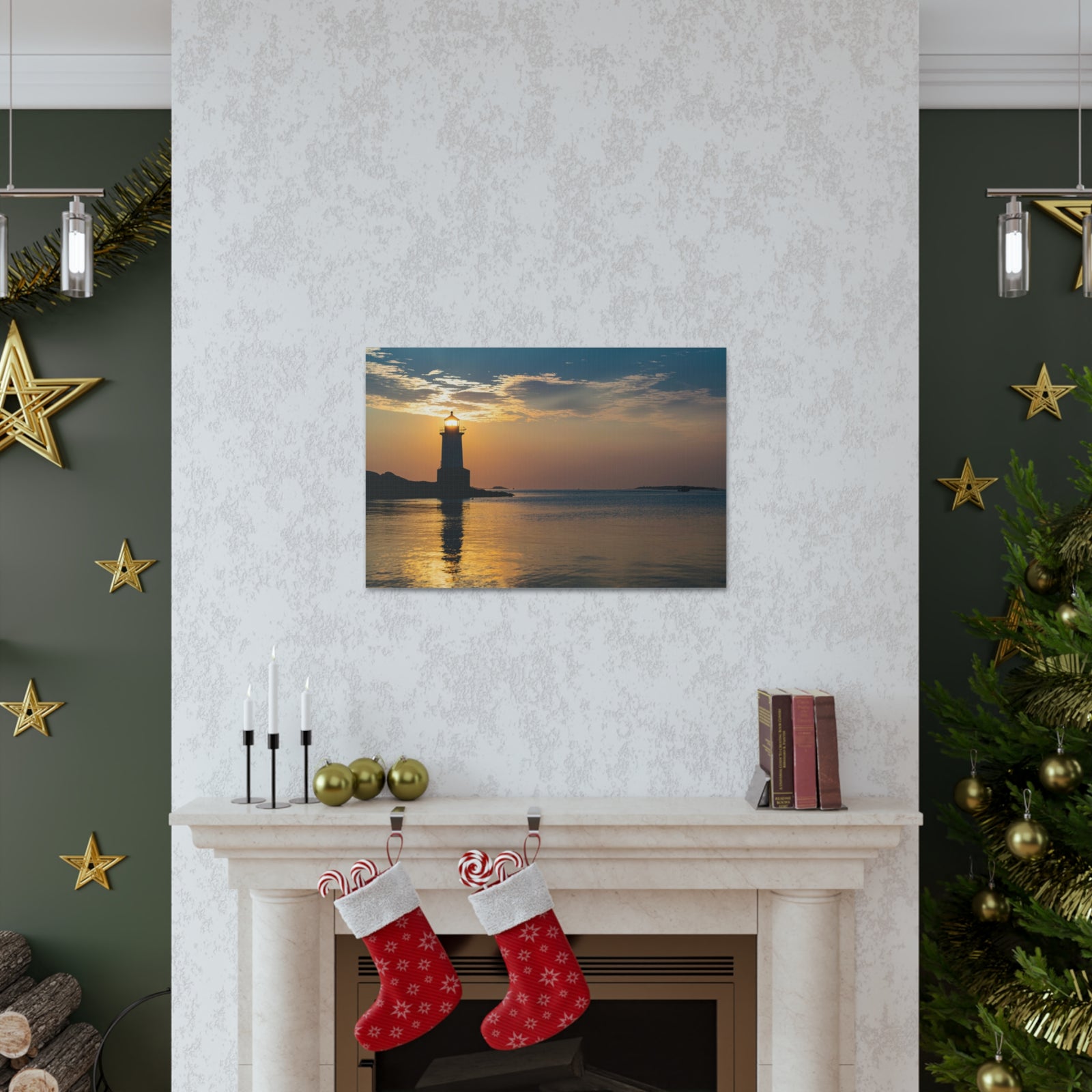 Lighthouse at Dawn Forest Floral Nature Photography Canvas Wall Art for Home Decor Ready-to-Hang-Express Your Love Gifts
