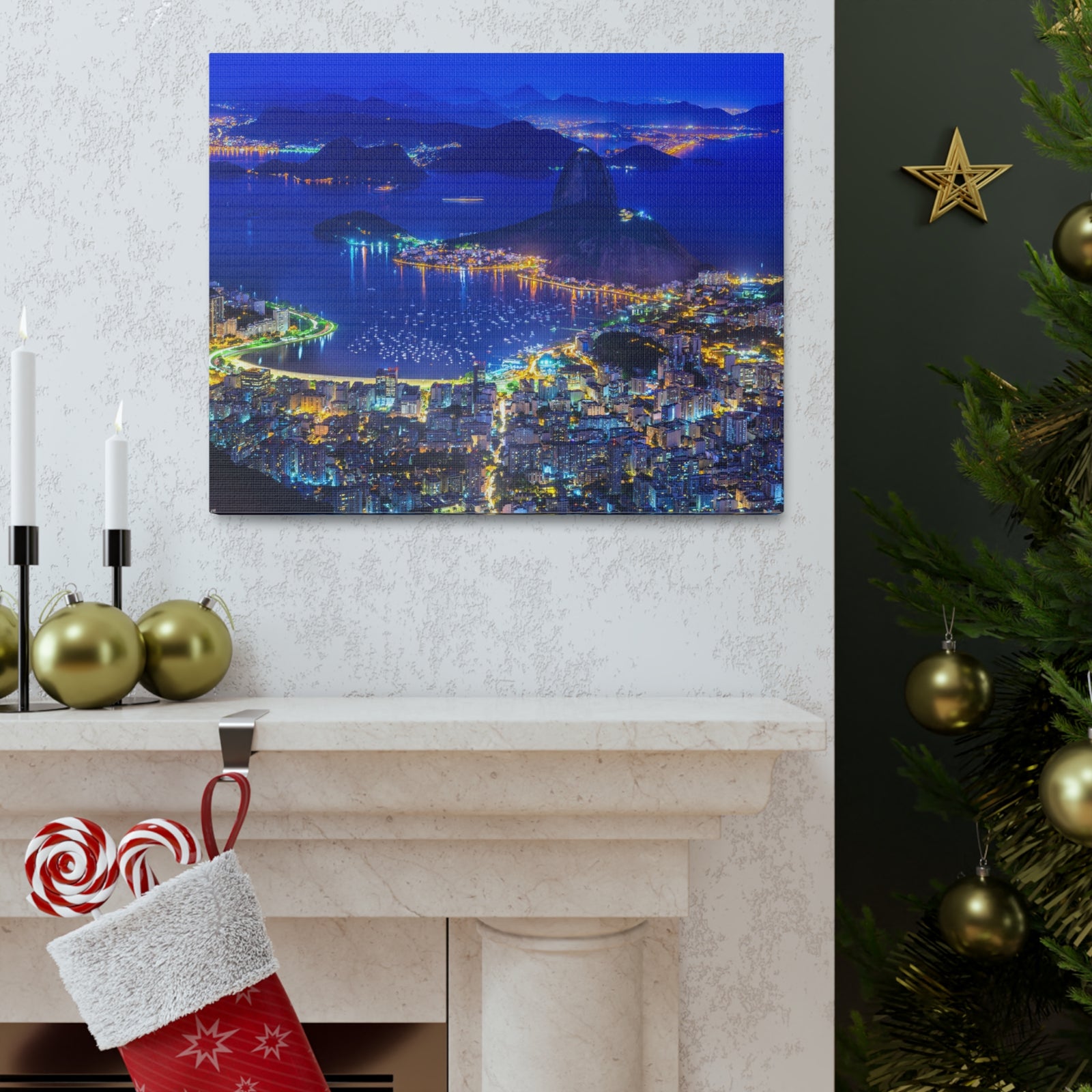 Rio de Janeiro Night Skyline Canvas Artwork High-Quality Breathtaking Stunning Cityscape for Home Decor Ready to Hang-Express Your Love Gifts
