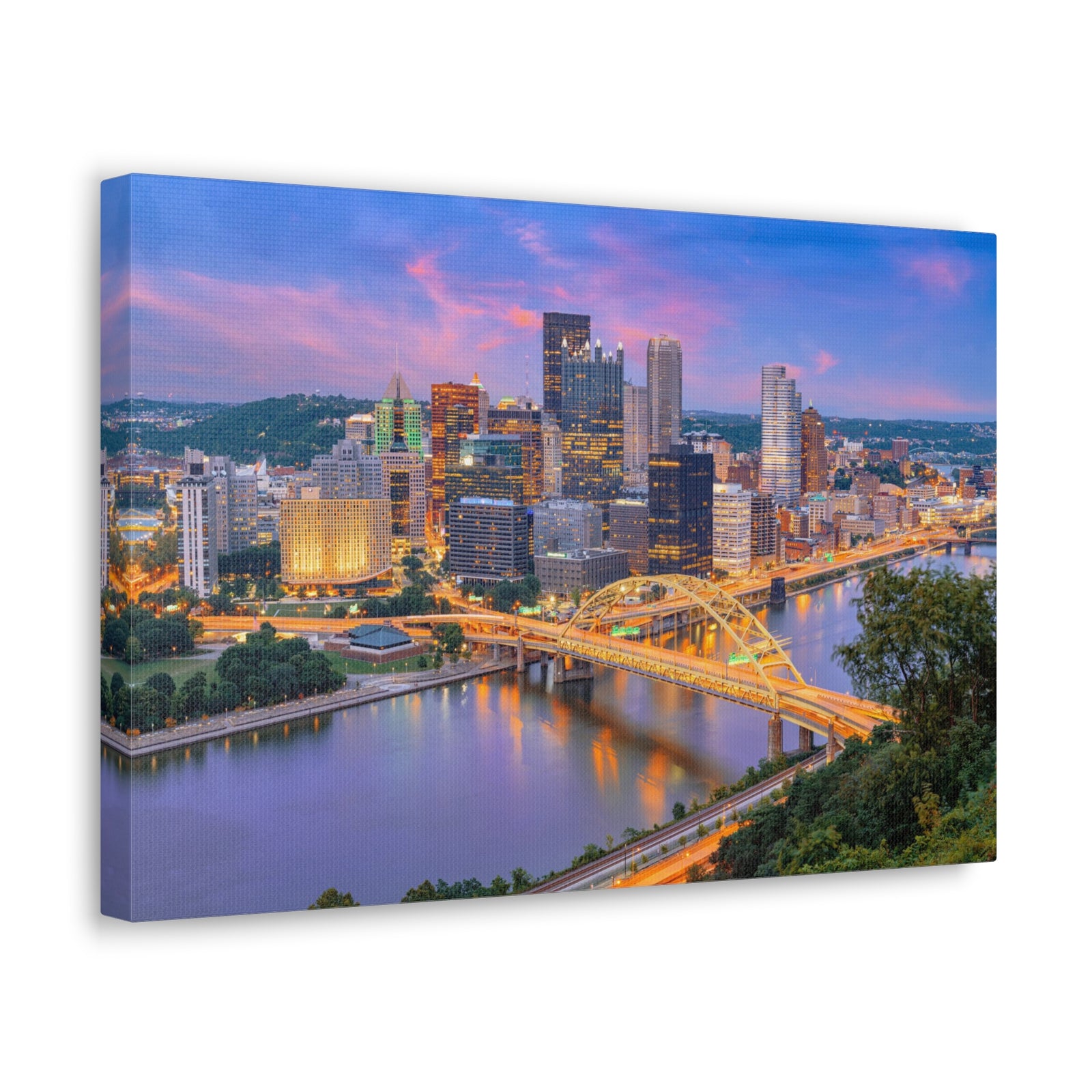 Pittsburgh Night Skyline Canvas Artwork High-Quality Breathtaking Stunning Cityscape for Home Decor Ready to Hang-Express Your Love Gifts