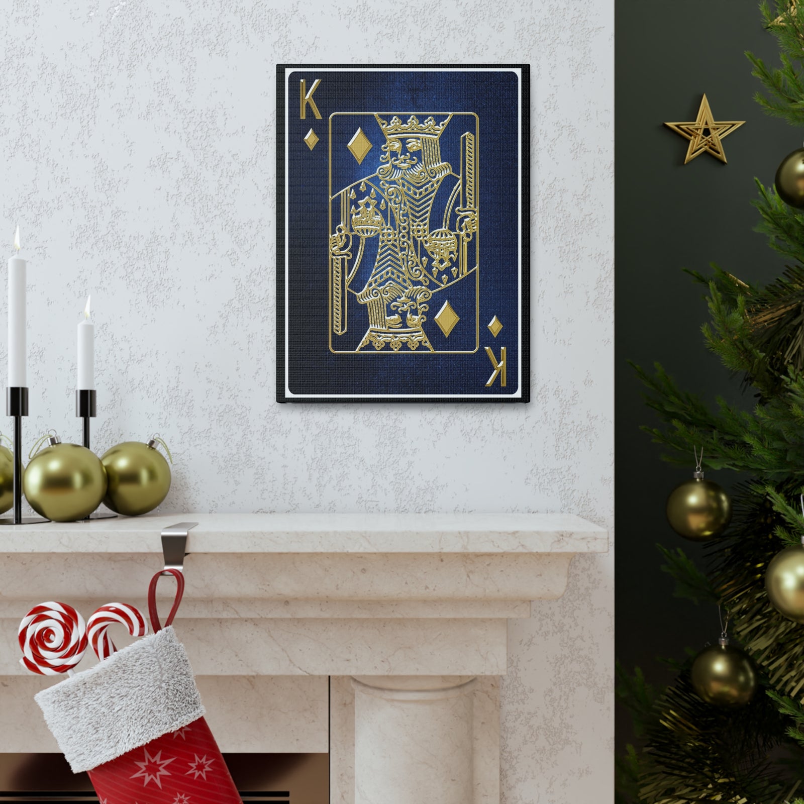 King Of Diamonds Space Background Playing Card Canvas Wall Art for Home Decor Ready-to-Hang-Express Your Love Gifts