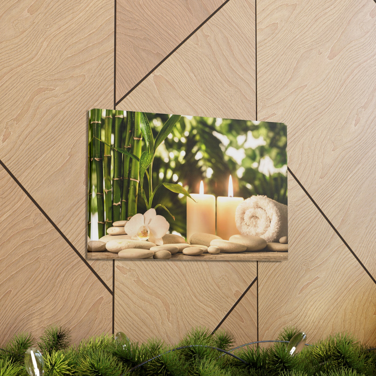 Green Bamboo Leaves Forest Floral Nature Photography Canvas Wall Art for Home Decor Ready-to-Hang-Express Your Love Gifts