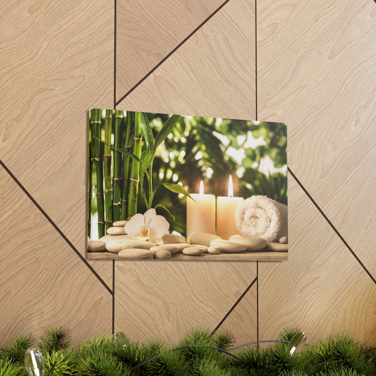 Green Bamboo Leaves Forest Floral Nature Photography Canvas Wall Art for Home Decor Ready-to-Hang-Express Your Love Gifts