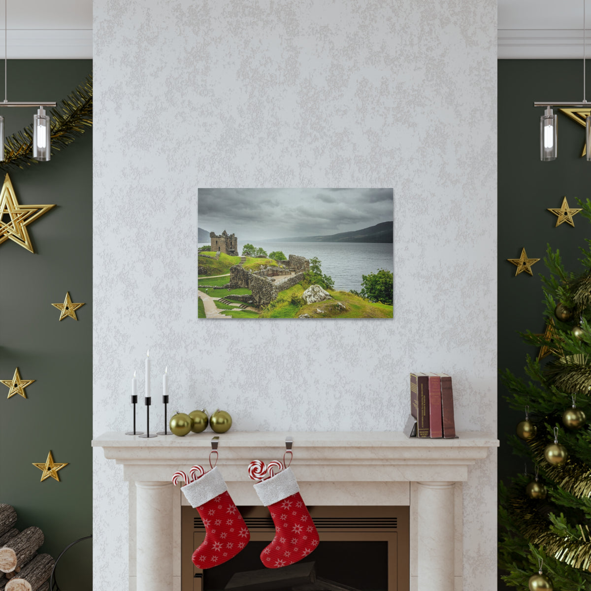 Loch Ness Scotland Modern Ruins of Urquhart Castle Multicolor Scenic Nature Photography Canvas Home Office Decor Ready to Hang-Express Your Love Gifts