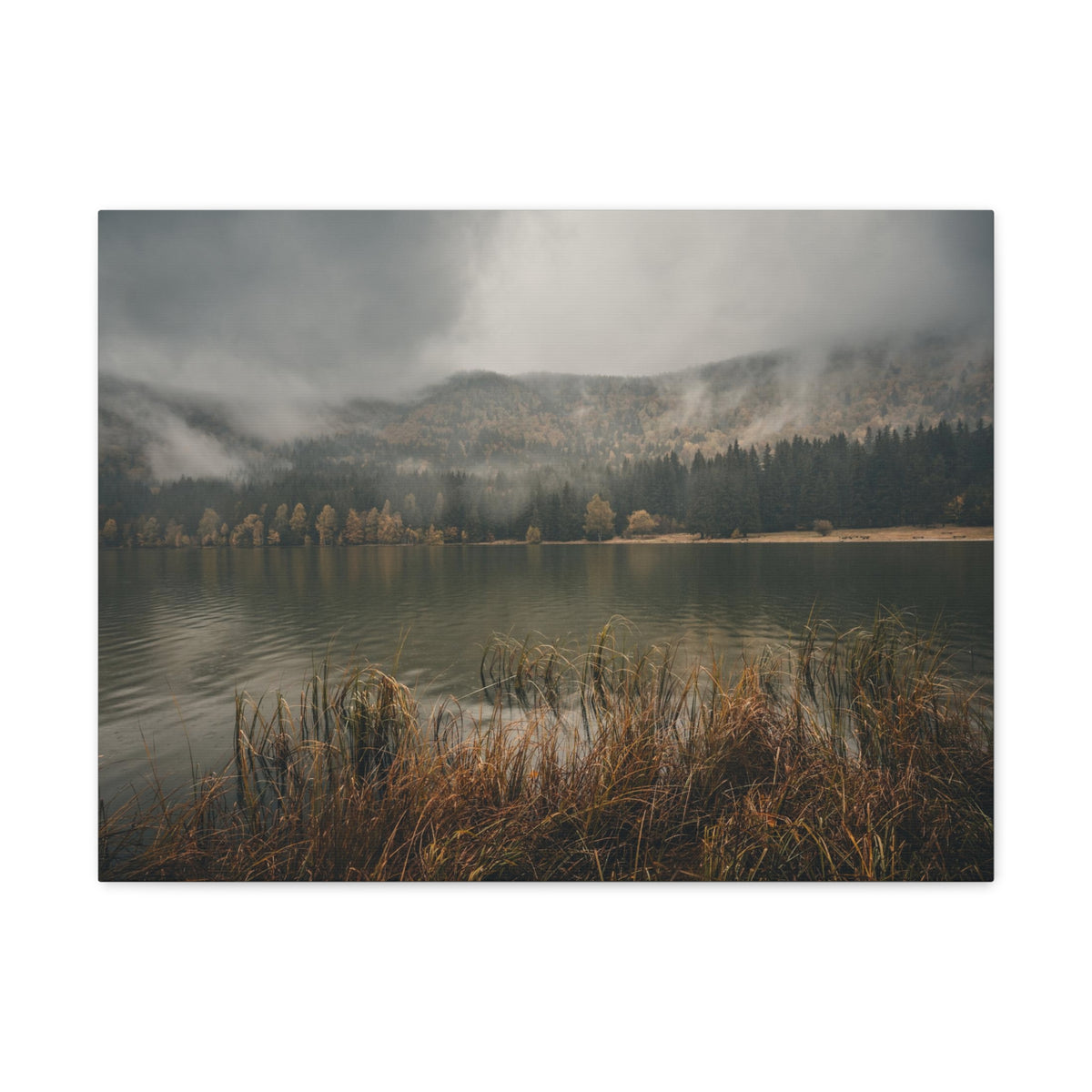 Misty Mountain Lake Reflection Nature Wilderness Photography Canvas Wall Art for Home Decor Ready-to-Hang-Express Your Love Gifts