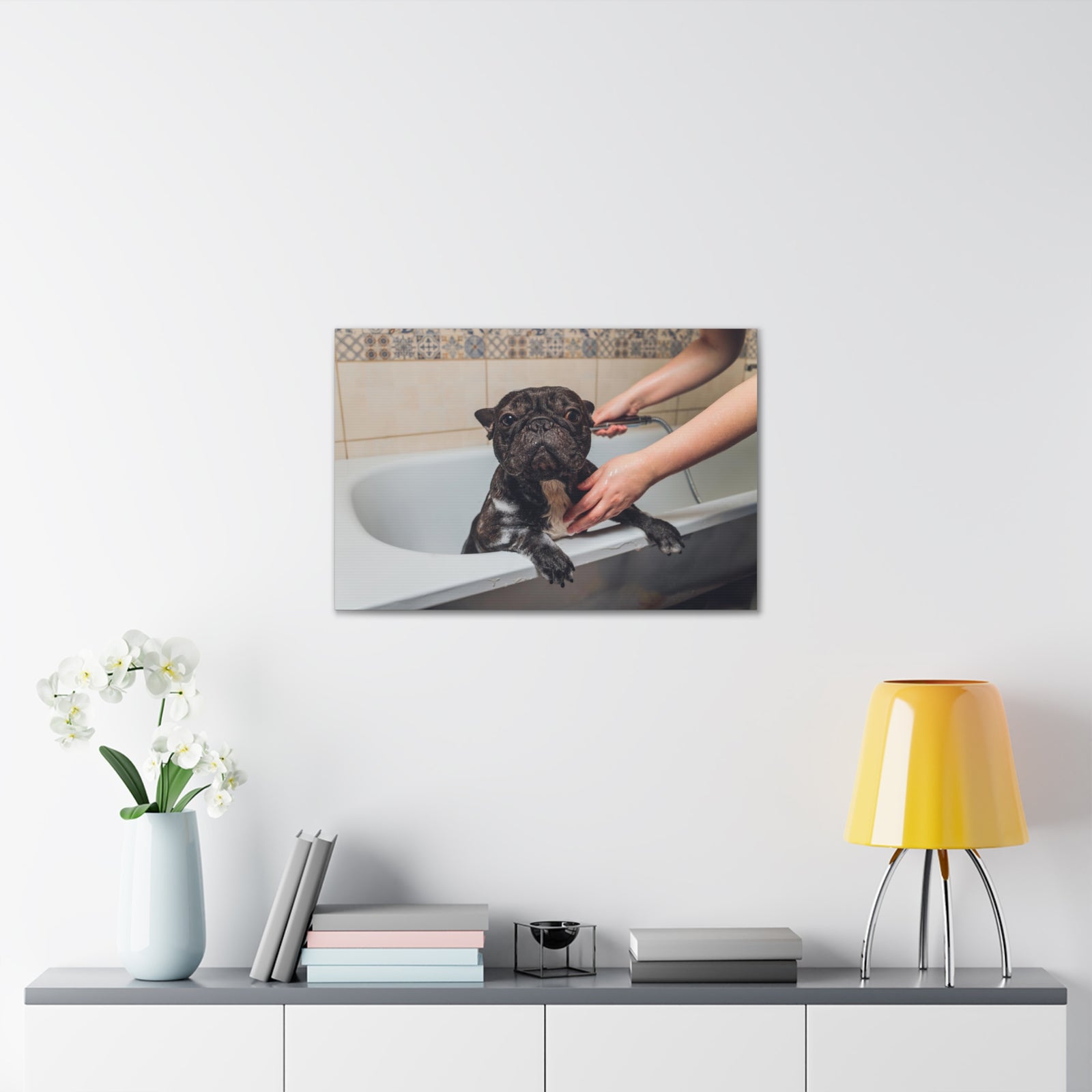 Cute French Bulldog Bath Canvas Wall Art for Home Decor Ready-to-Hang-Express Your Love Gifts
