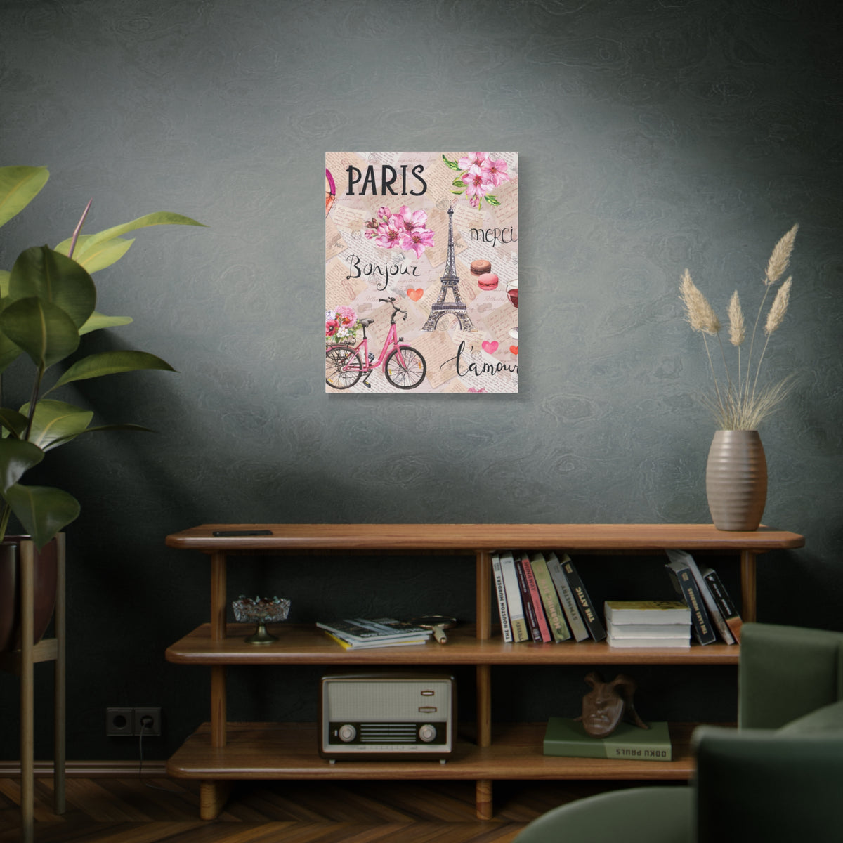 Eiffel Tower Pink Bike Paris Illustration France Canvas Artwork High-Quality Breathtaking French City for Home Decor Ready to Hang-Express Your Love Gifts