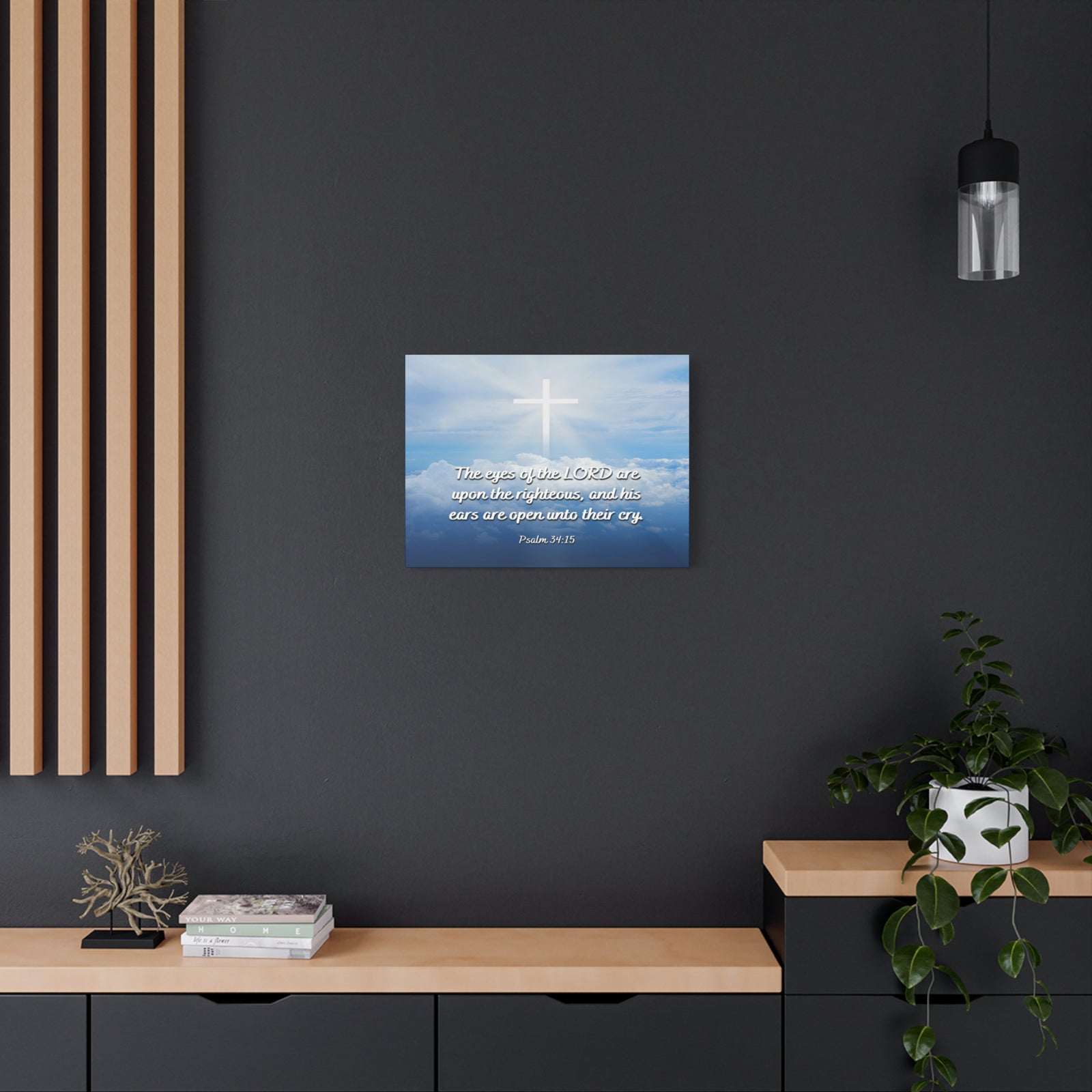 Scripture Canvas The Righteous Psalm 34:15 Christian Wall Art Bible Verse Print Ready to Hang-Express Your Love Gifts