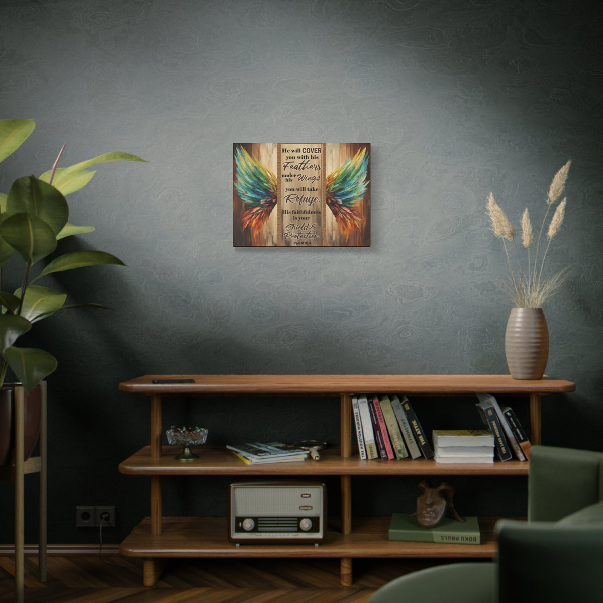 Scripture Walls Shield and Protection Psalm 91:4 Christian Wall Art Print Ready to Hang Unframed-Express Your Love Gifts