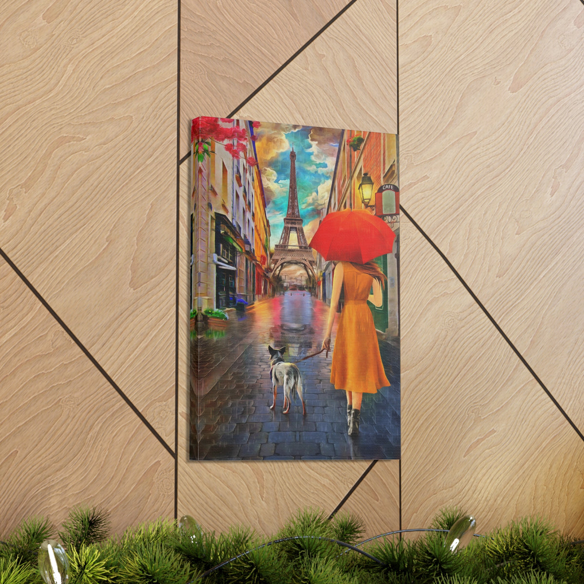 Paris Yellow Dress Red Umbrella Paris Eiffel Tower Couple France Canvas Artwork High-Quality Breathtaking French City for Home Decor Ready to Hang-Express Your Love Gifts