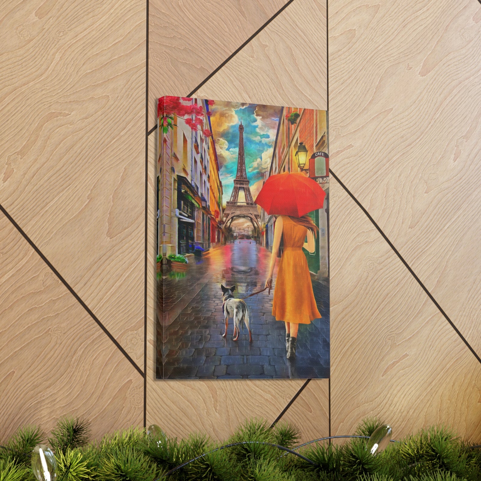 Paris Yellow Dress Red Umbrella Paris Eiffel Tower Couple France Canvas Artwork High-Quality Breathtaking French City for Home Decor Ready to Hang-Express Your Love Gifts