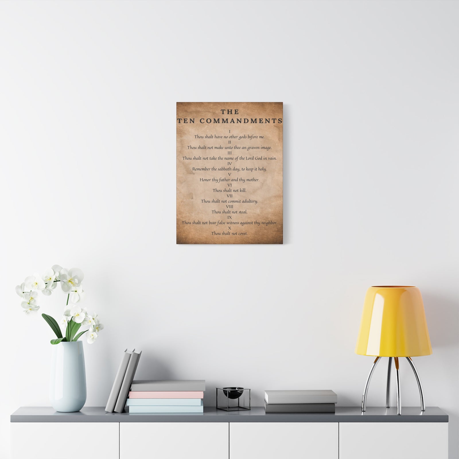 Scripture Canvas 10 Commandments Brown Christian Wall Art Bible Verse Print Ready to Hang-Express Your Love Gifts