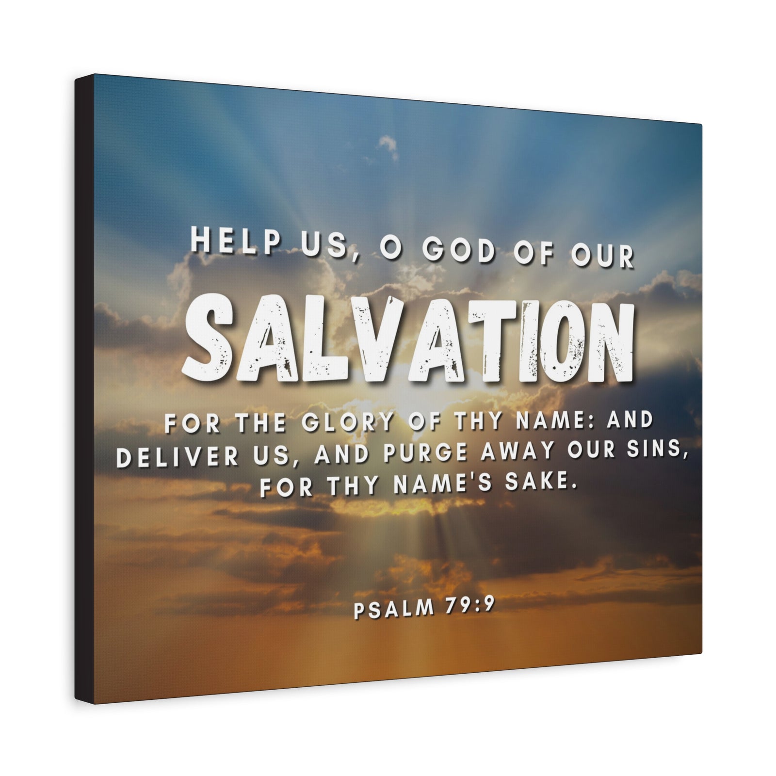 Scripture Canvas Salvation Psalm 79:9 Christian Wall Art Bible Verse Print Ready to Hang-Express Your Love Gifts