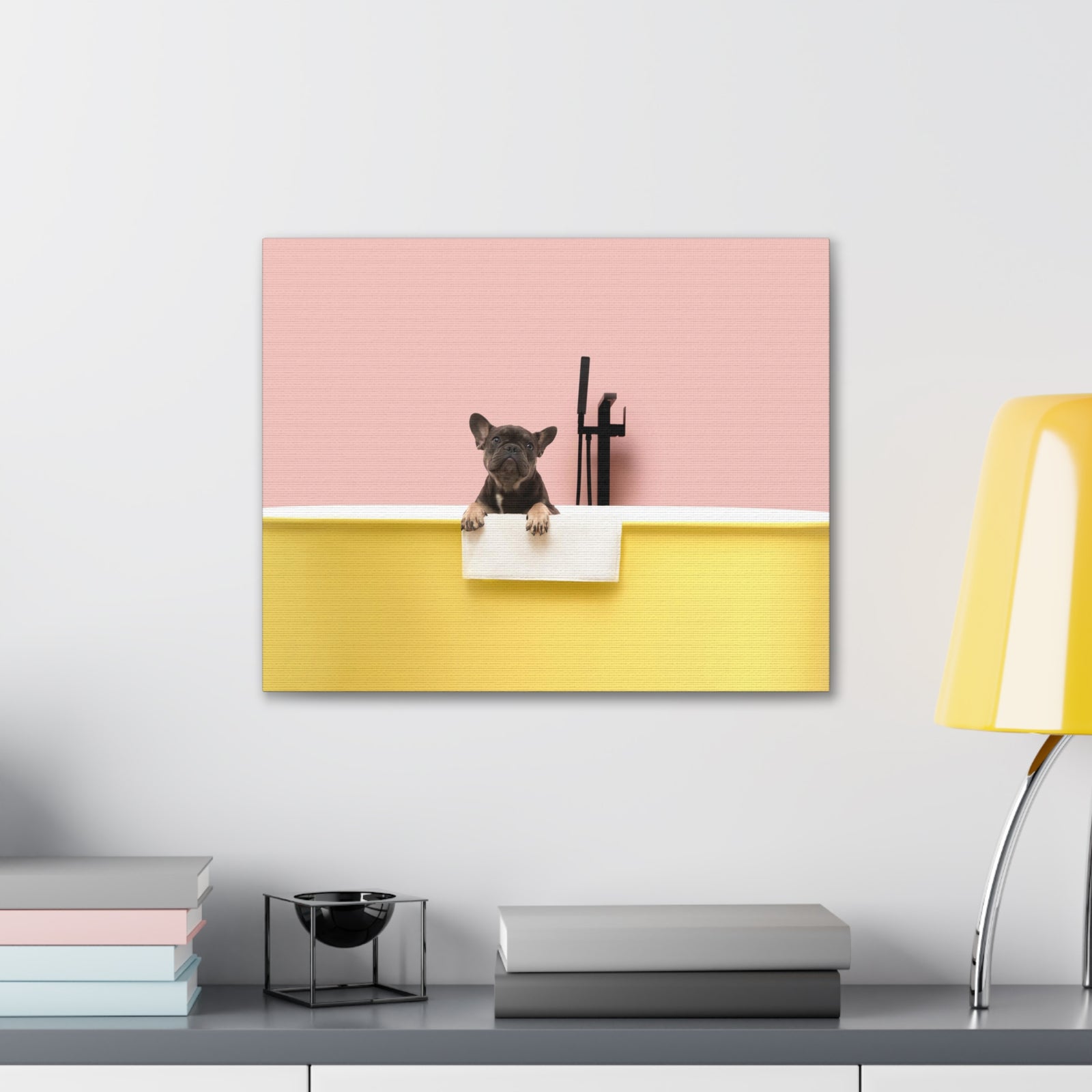 Cute French Bulldog Bath Canvas Wall Art for Home Decor Ready-to-Hang-Express Your Love Gifts