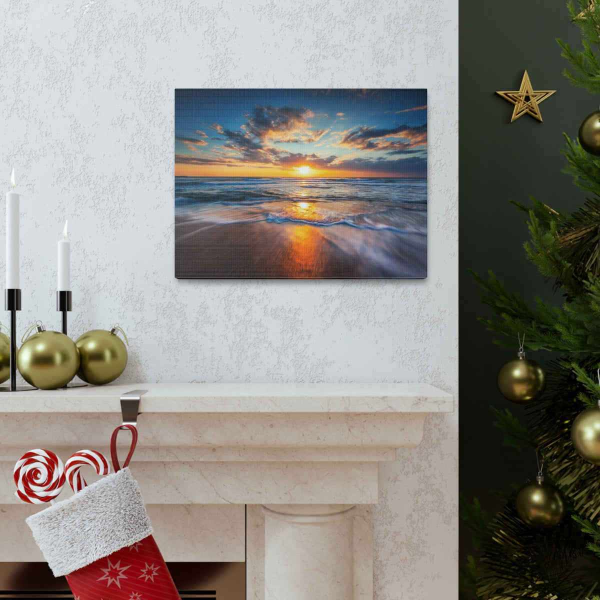Sunrise Over The Sea Ocean Canvas Wall Art for Home Decor Ready-to-Hang-Express Your Love Gifts