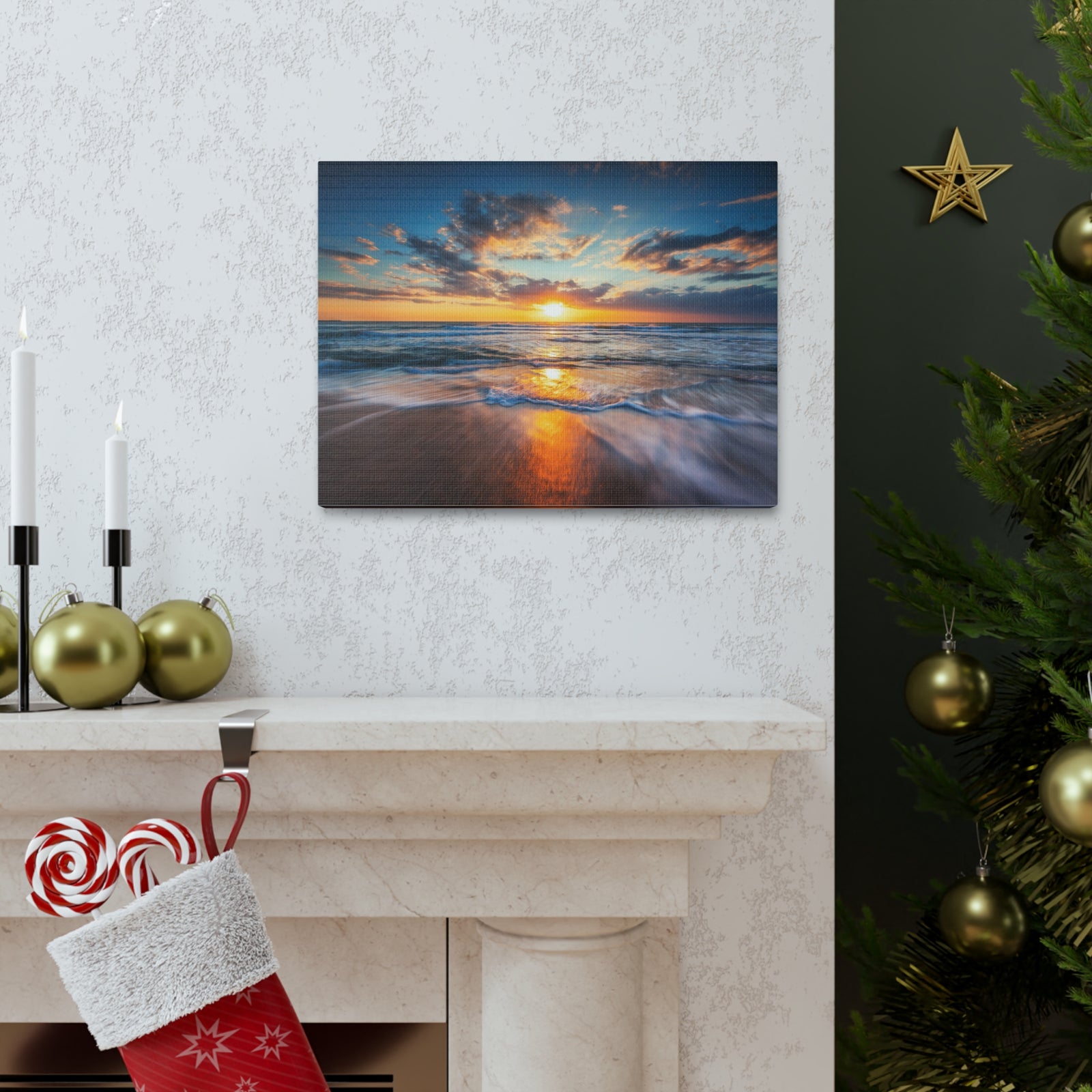 Sunrise Over The Sea Ocean Canvas Wall Art for Home Decor Ready-to-Hang-Express Your Love Gifts