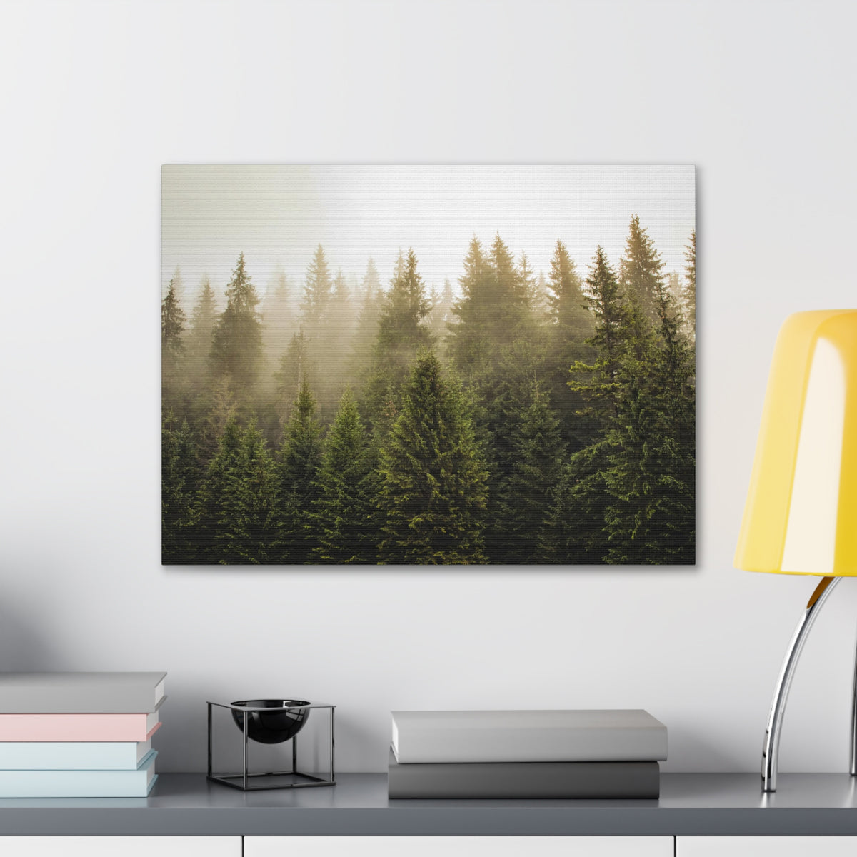 Misty Pine Tree Forest Nature Wilderness Photography Canvas Wall Art for Home Decor Ready-to-Hang-Express Your Love Gifts