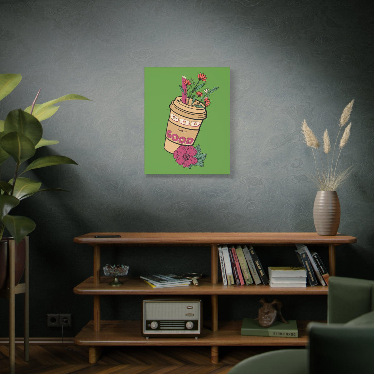 Scripture Canvas God Is Good Psalm 100:5 Flower Cup Christian Wall Art Bible Verse Print Ready to Hang-Express Your Love Gifts