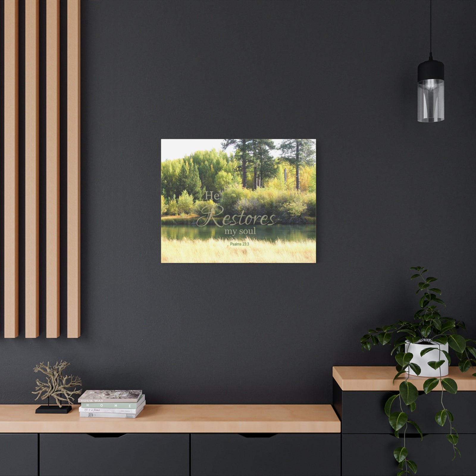 Scripture Walls Restores My Soul Psalm 23:3 Bible Verse Canvas Christian Wall Art Ready to Hang-Express Your Love Gifts