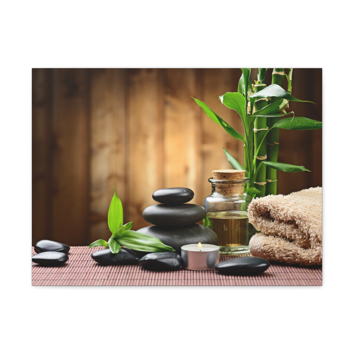 Zen Stones and Bamboo Forest Floral Nature Photography Canvas Wall Art for Home Decor Ready-to-Hang-Express Your Love Gifts