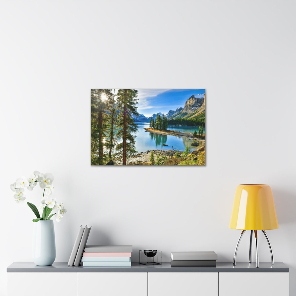 Mountain Lake Island Nature Wilderness Photography Canvas Wall Art for Home Decor Ready-to-Hang-Express Your Love Gifts