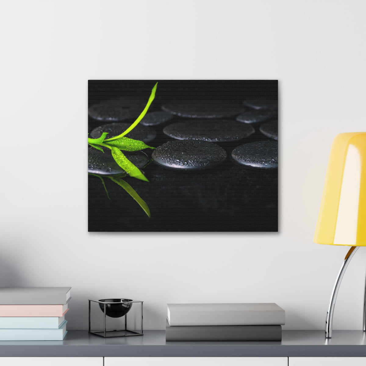 Green Bamboo on Stones Forest Floral Nature Photography Canvas Wall Art for Home Decor Ready-to-Hang-Express Your Love Gifts