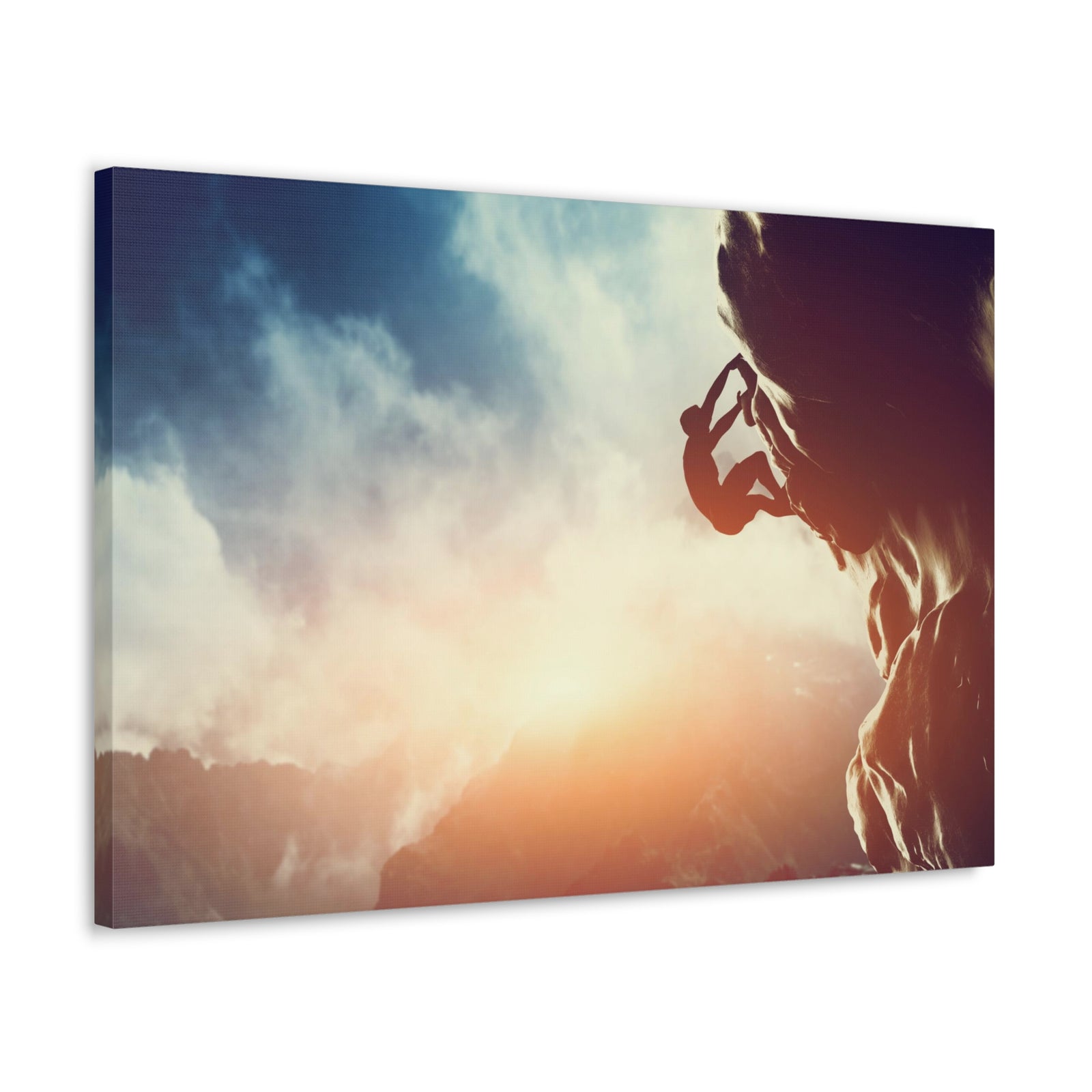 Man Climbing Rock Mountain Nature Wilderness Photography Canvas Wall Art for Home Decor Ready-to-Hang-Express Your Love Gifts