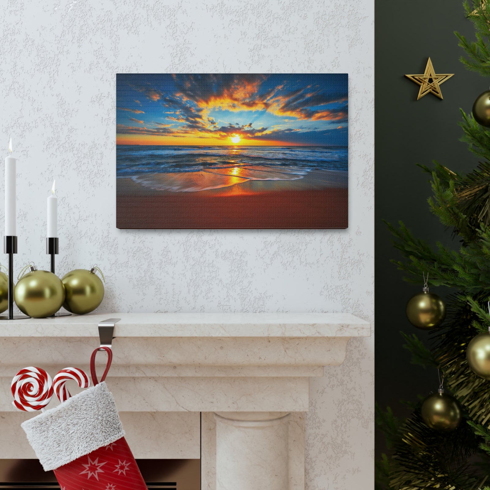 Sunrise On The Beach Ocean Canvas Wall Art for Home Decor Ready-to-Hang-Express Your Love Gifts