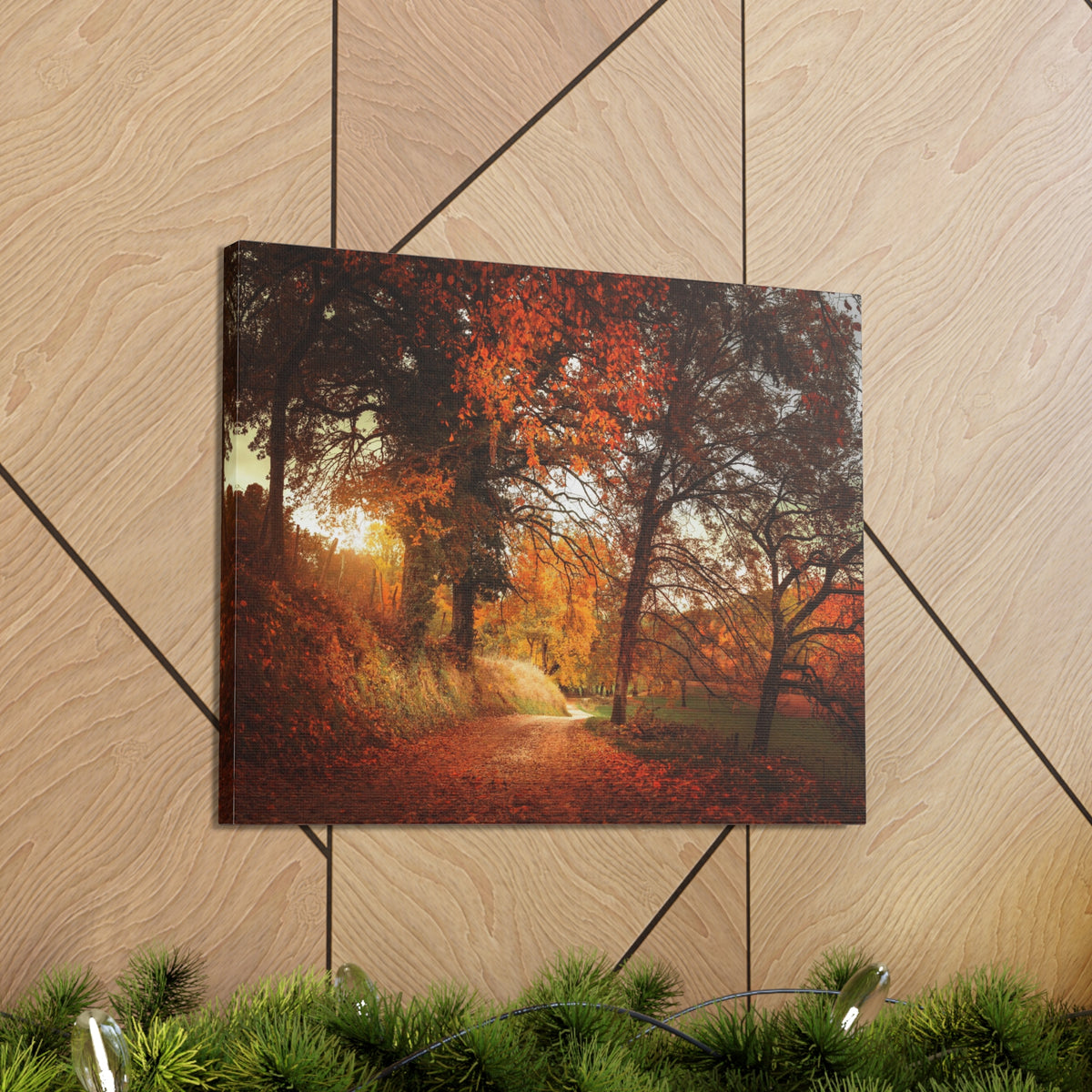 Autumn Park Orange Tree Nature Wilderness Photography Canvas Wall Art for Home Decor Ready-to-Hang-Express Your Love Gifts