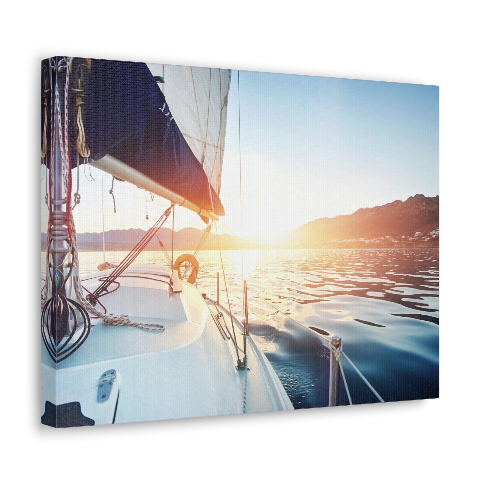 Sailing Yacht Boat On ocean At Sunset Ocean Canvas Wall Art for Home Decor Ready-to-Hang-Express Your Love Gifts