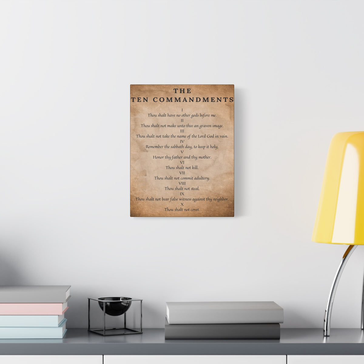 Scripture Canvas 10 Commandments Brown Christian Wall Art Bible Verse Print Ready to Hang-Express Your Love Gifts